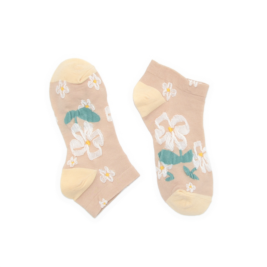 Bold Blooms Ankle Socks - Nude