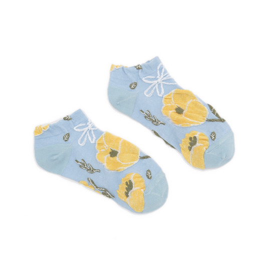 Bold Blooms Ankle Socks - Sky Blue