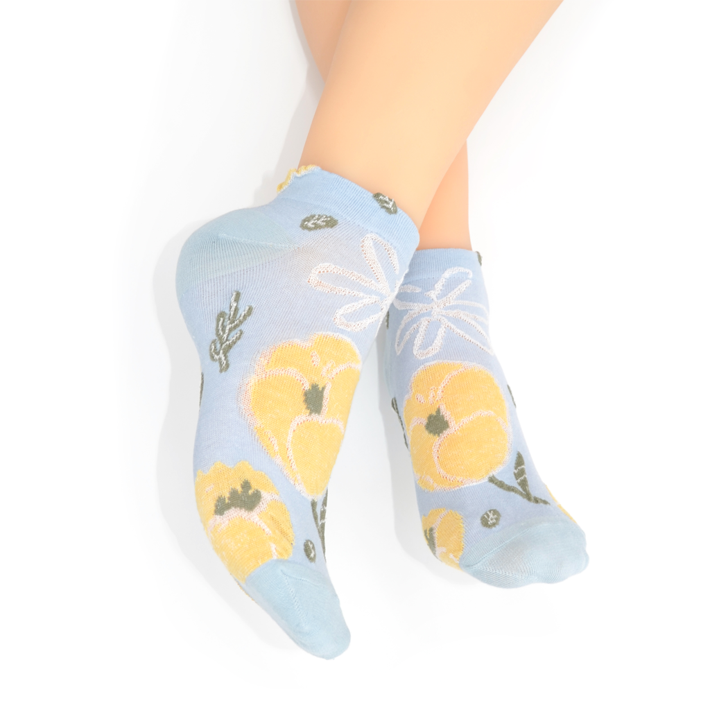 Bold Blooms Ankle Socks - Sky Blue