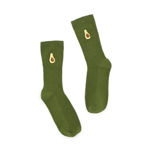 Green socks with avocado design on a white background