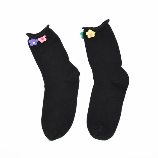 Penny 3D Daisy Embellished Ankle Sock - Black
