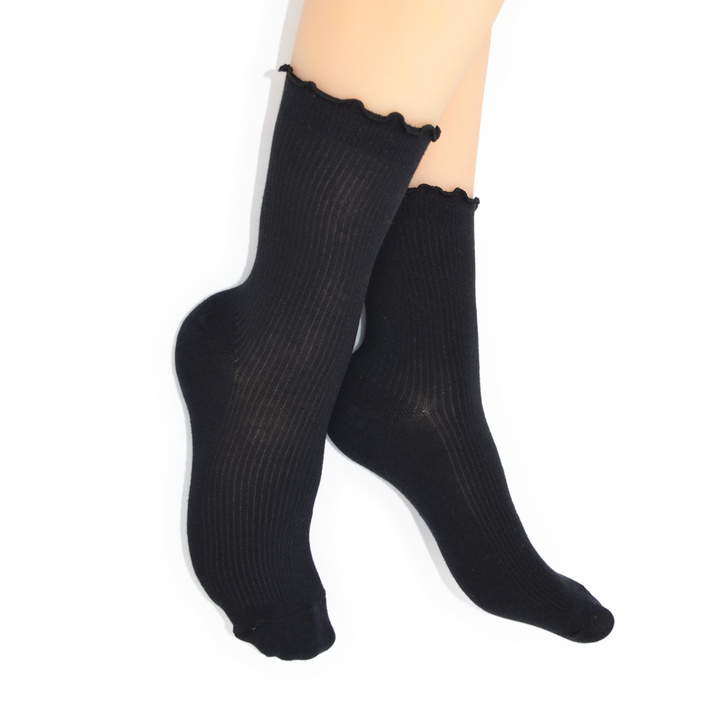 Lettuce Ruffle Top Quarter Crew Socks - Black