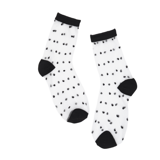 Sheer Dot Quarter Crew Socks - Black