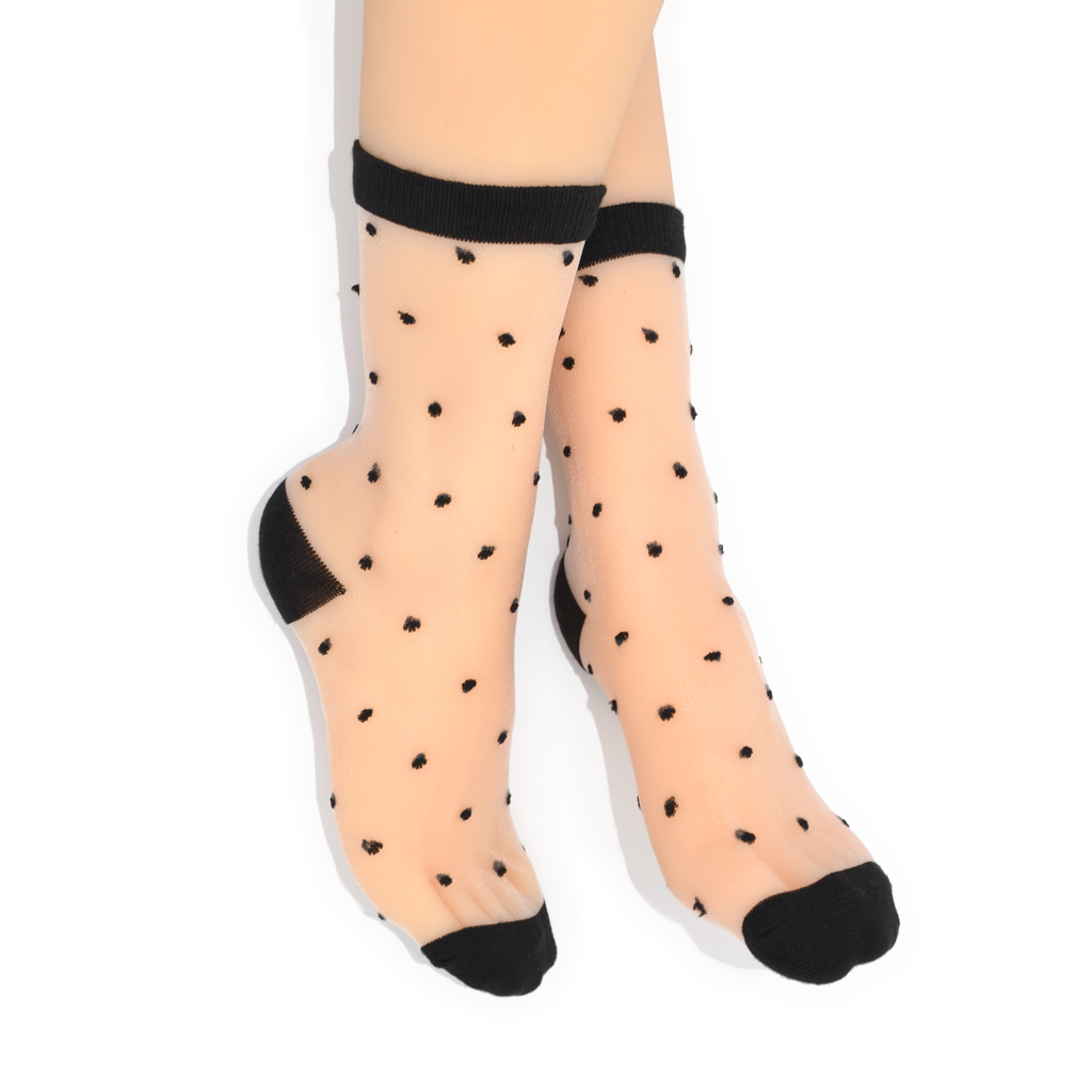 Sheer Dot Quarter Crew Socks - Black