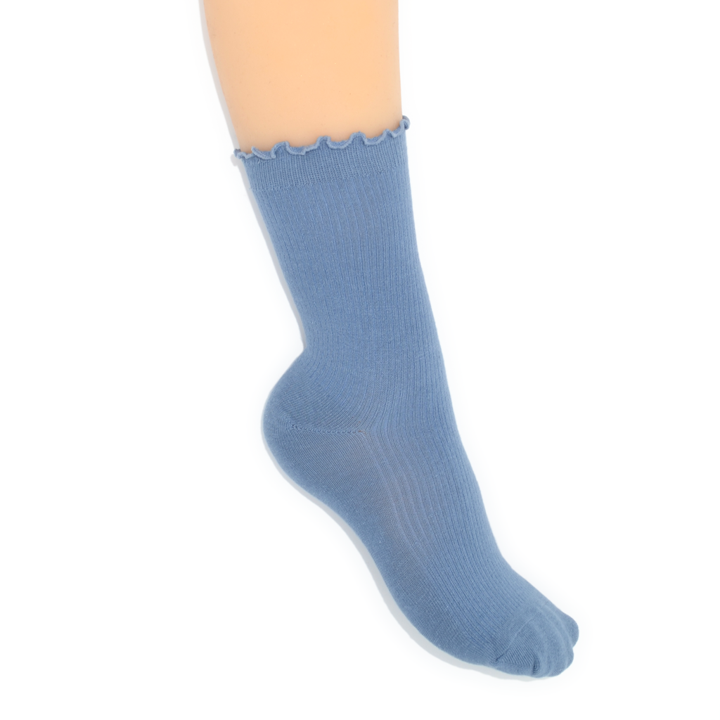 Lettuce Ruffle Top Quarter Crew Socks - Blue