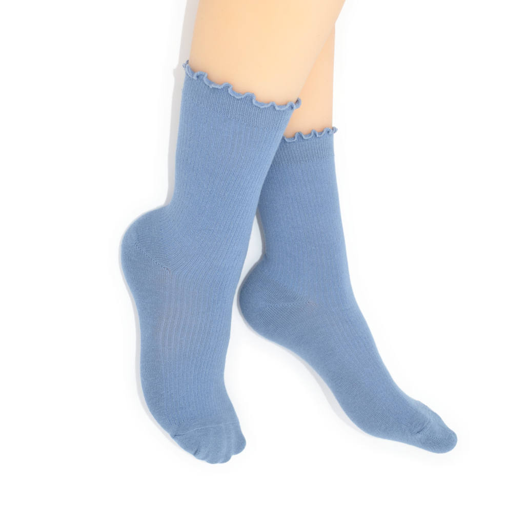 Lettuce Ruffle Top Quarter Crew Socks - Blue