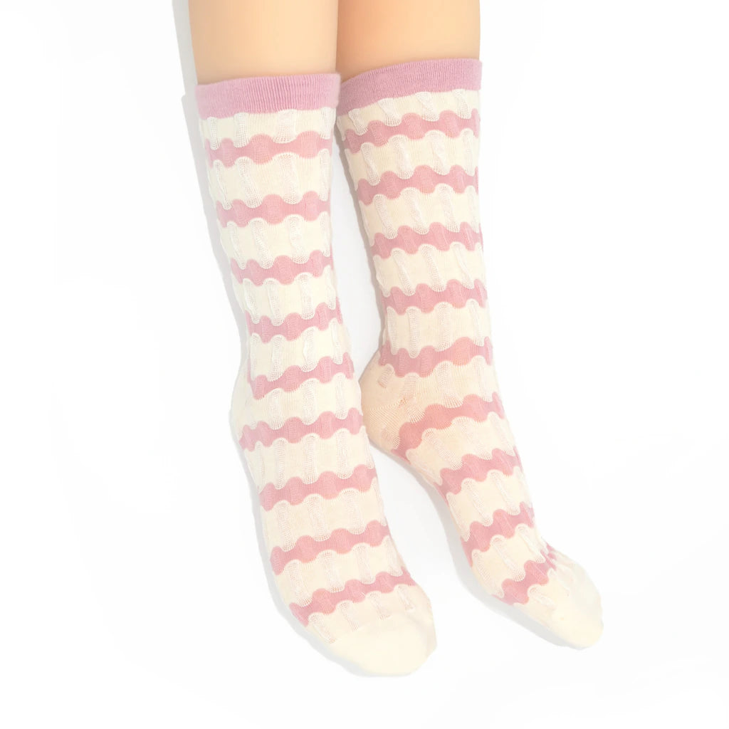 Stella Origami Stripe Crew Sock - Blush