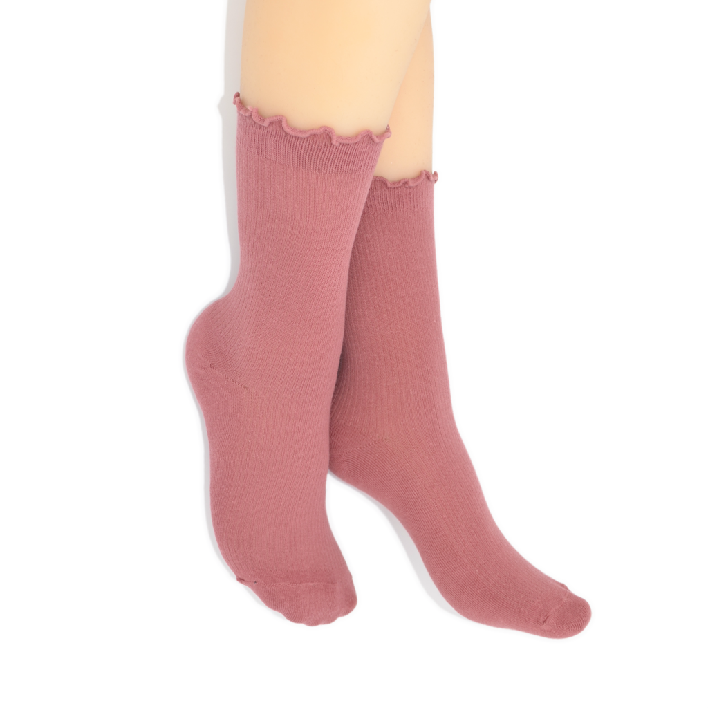 Lettuce Ruffle Top Quarter Crew Socks - Rose Pink
