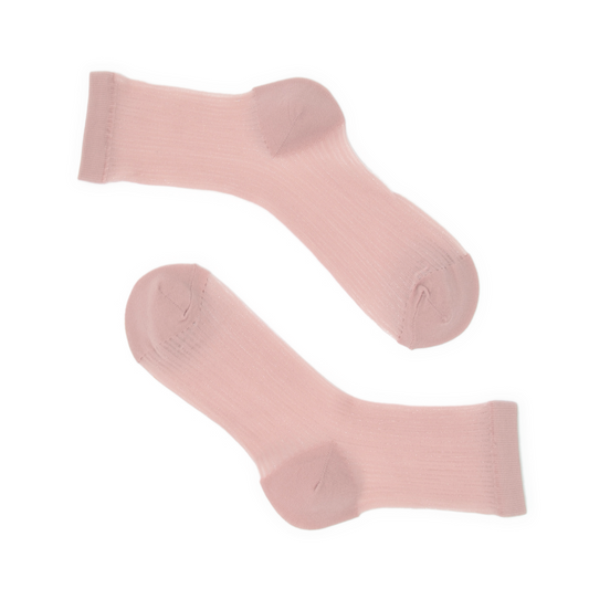 Semi Sheer Lines Quarter Crew Socks - Blush