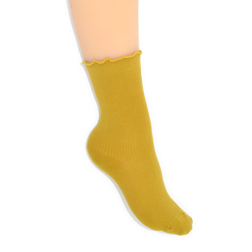 Lettuce Ruffle Top Quarter Crew Socks - Yellow