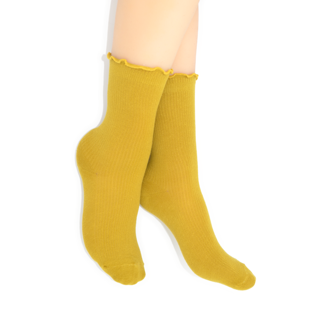 Lettuce Ruffle Top Quarter Crew Socks - Yellow