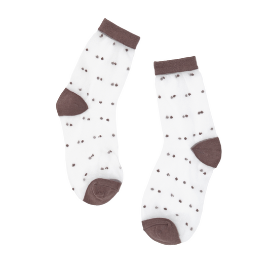 Sheer Dot Quarter Crew Socks - Chocolate Brown