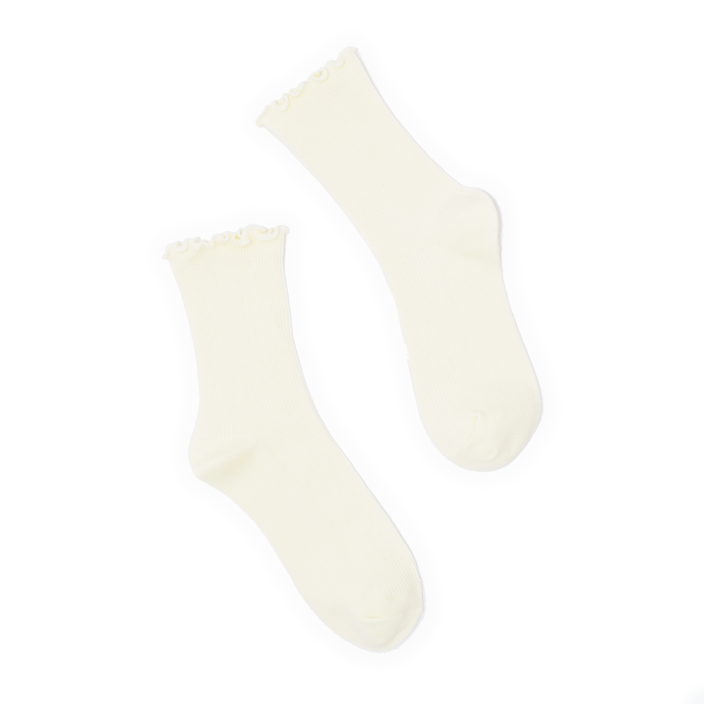 Lettuce Ruffle Top Quarter Crew Socks - Cream