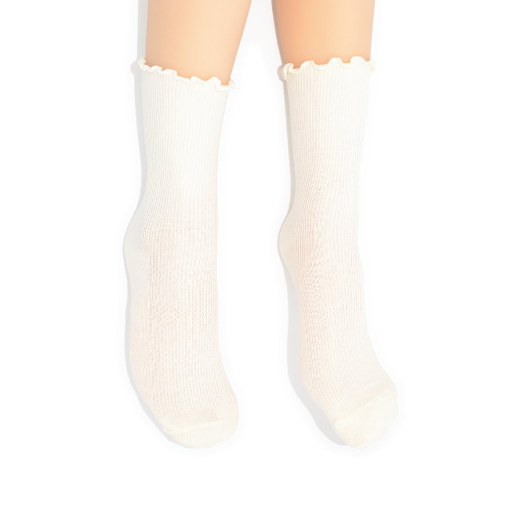 Lettuce Ruffle Top Quarter Crew Socks - Cream