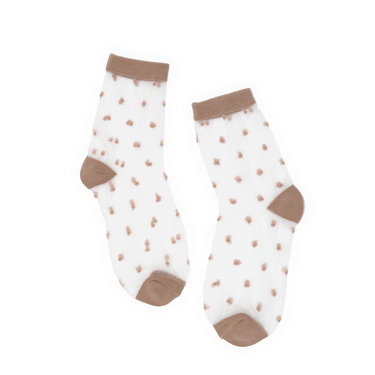 Sheer Dot Quarter Crew Socks - Fawn