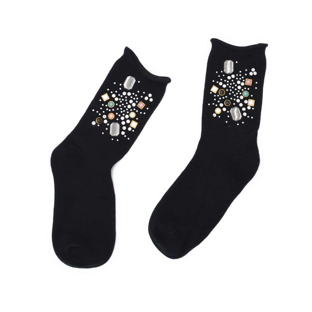 Galaxy Jewel Quarter Crew Sock - Black