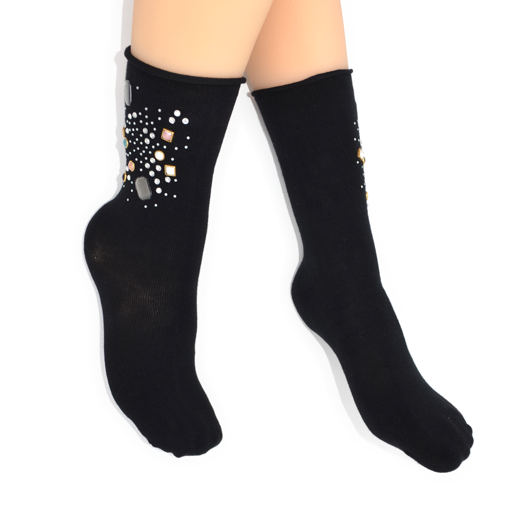 Galaxy Jewel Quarter Crew Sock - Black