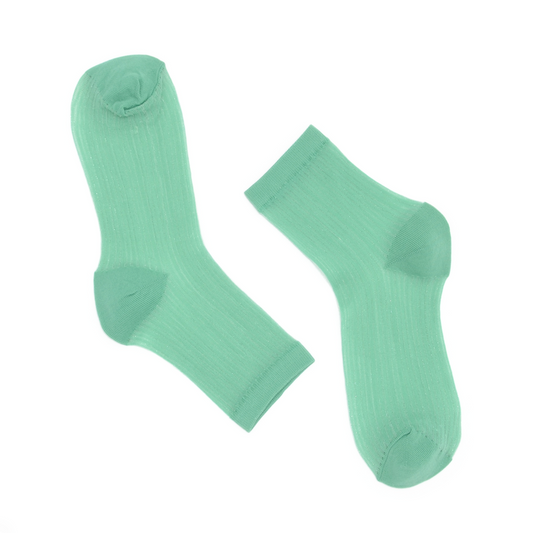 Semi Sheer Lines Quarter Crew Socks - Green