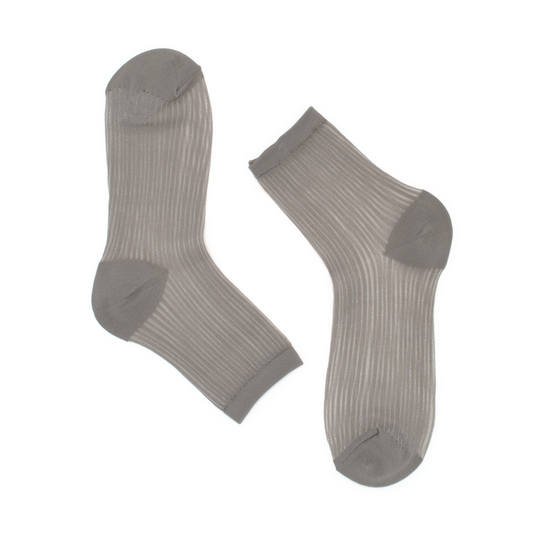 Semi Sheer Lines Quarter Crew Socks - Grey
