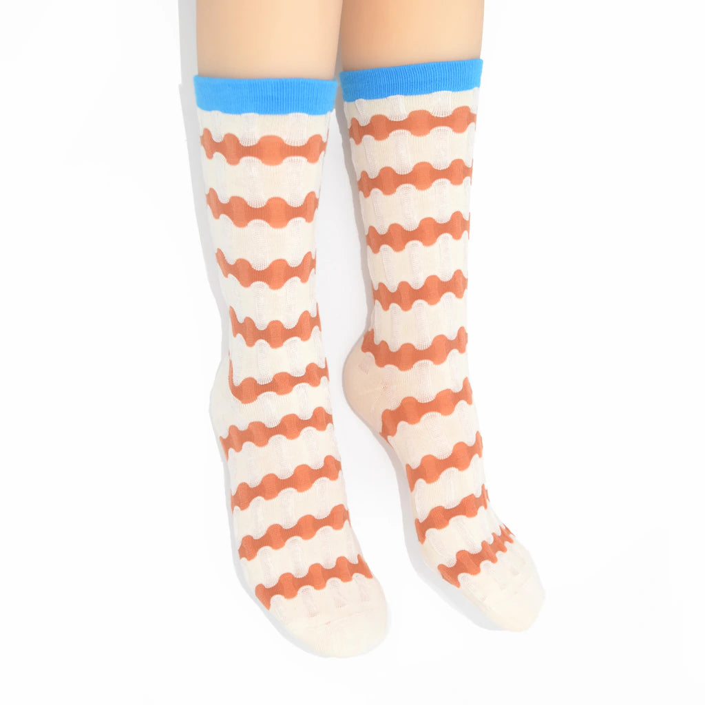 Stella Origami Stripe Crew Sock - Blue & Chocolate Mix