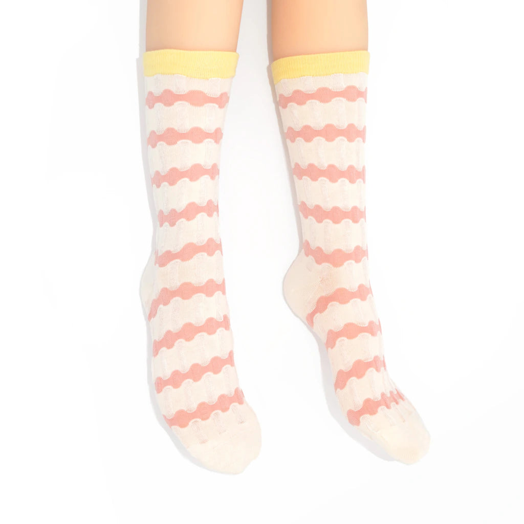 Stella Origami Stripe Crew Sock - Blush & Yellow Mix