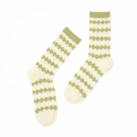 Stella Origami Stripe Crew Sock - Olive Green