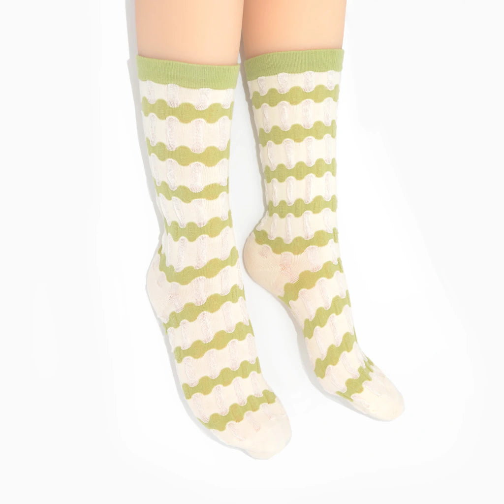Stella Origami Stripe Crew Sock - Olive Green