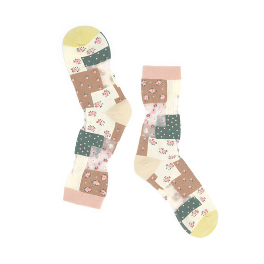 Patchwork Quilt Crew Socks - Chocolate