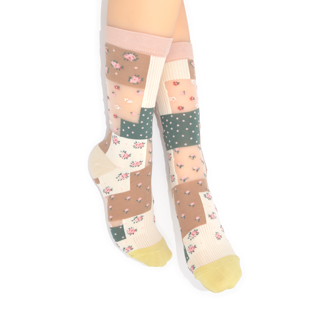 Patchwork Quilt Crew Socks - Chocolate