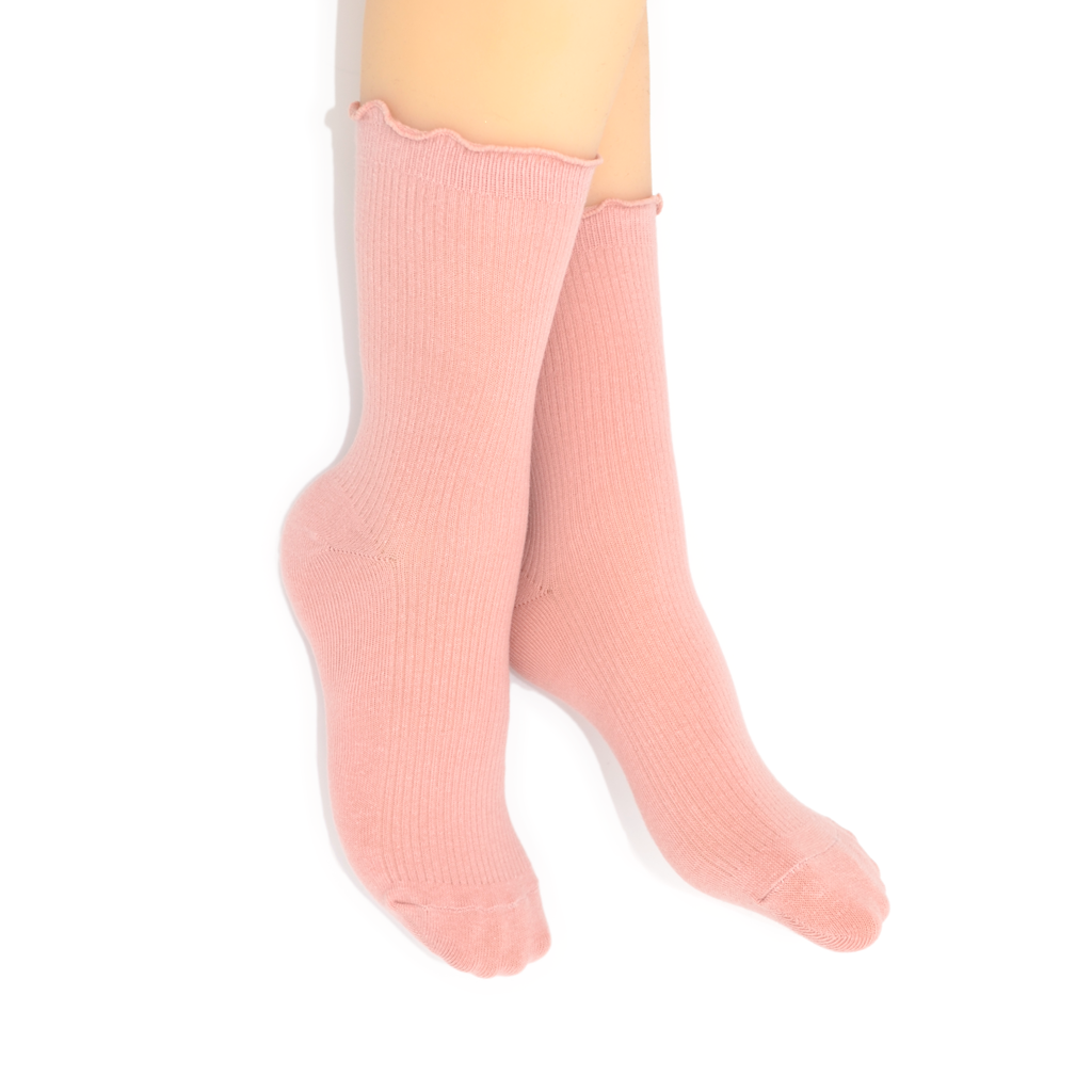 Lettuce Ruffle Top Quarter Crew Socks - Soft Pink