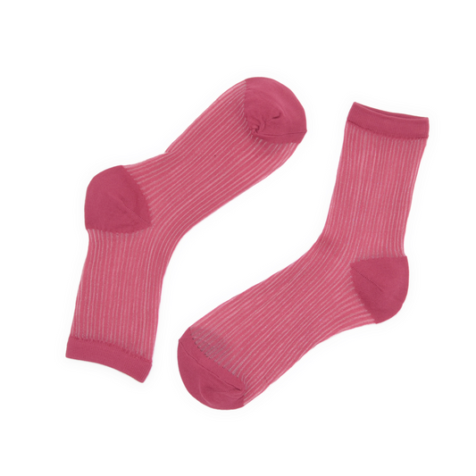 Semi Sheer Lines Quarter Crew Socks - Pink