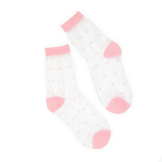 Sheer Dot Quarter Crew Socks - Pink