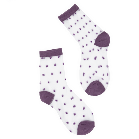 Sheer Dot Quarter Crew Socks - Purple