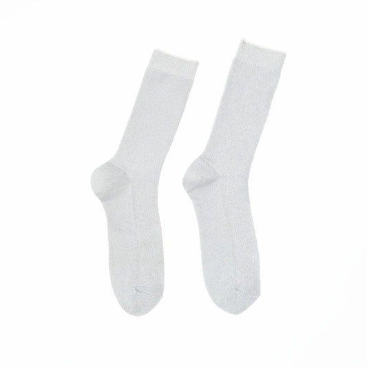 Pair of silver socks on a white background