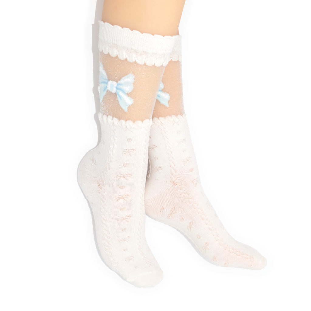 Sheer Bow Knit Crew Sock