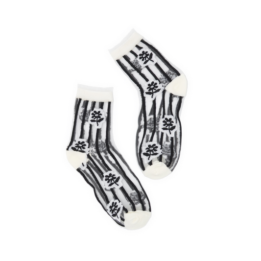 Floral Stripe Sheer Quarter Crew Sock