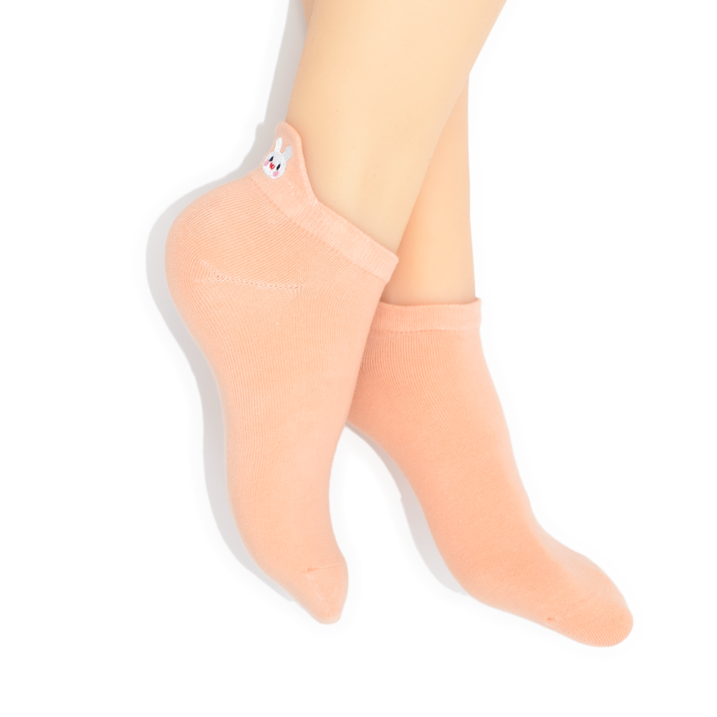 No Show Embroidered Tab Sock Peach