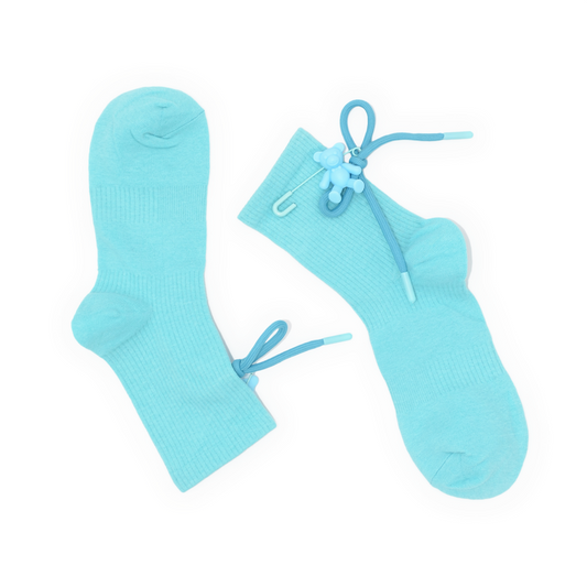 Teddy Bow Charm Quarter Crew Socks - Aqua