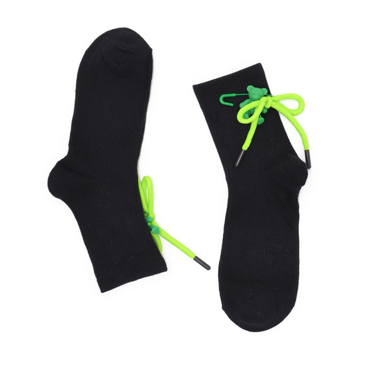 Teddy Bow Charm Quarter Crew Socks - Black