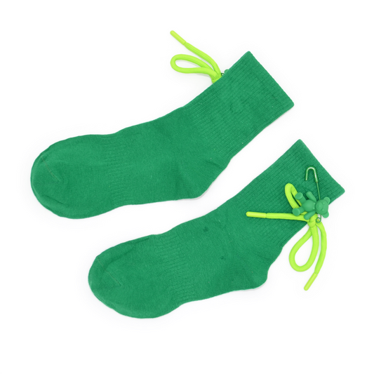 Teddy Bow Charm Quarter Crew Socks - Green