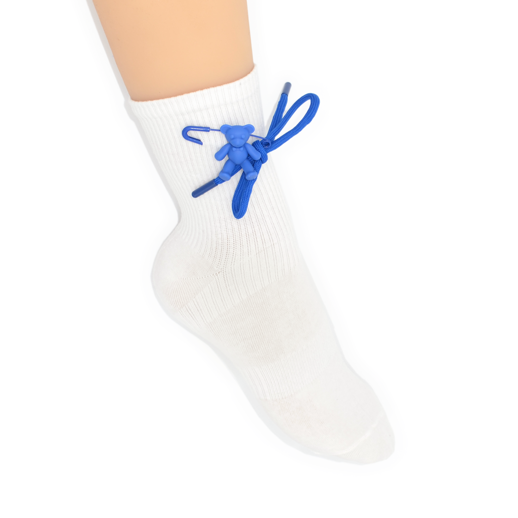 Teddy Bow Charm Quarter Crew Socks - White