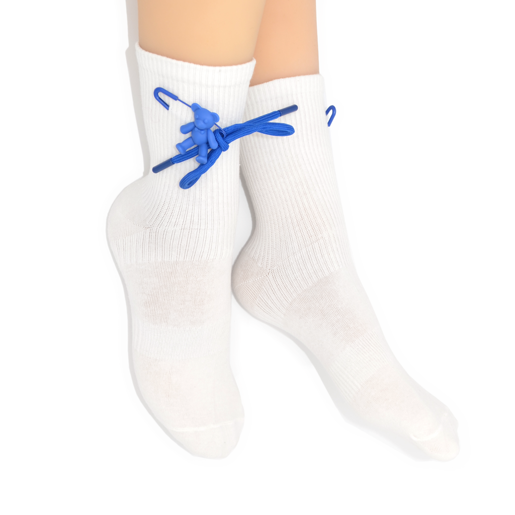 Teddy Bow Charm Quarter Crew Socks - White