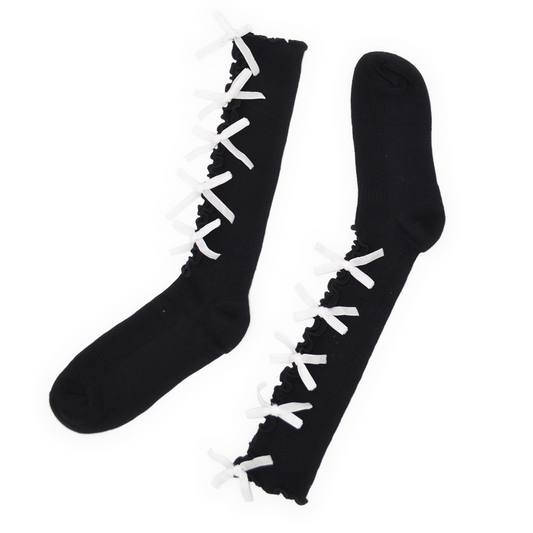 Velvet Bow Knee High Sock - Black