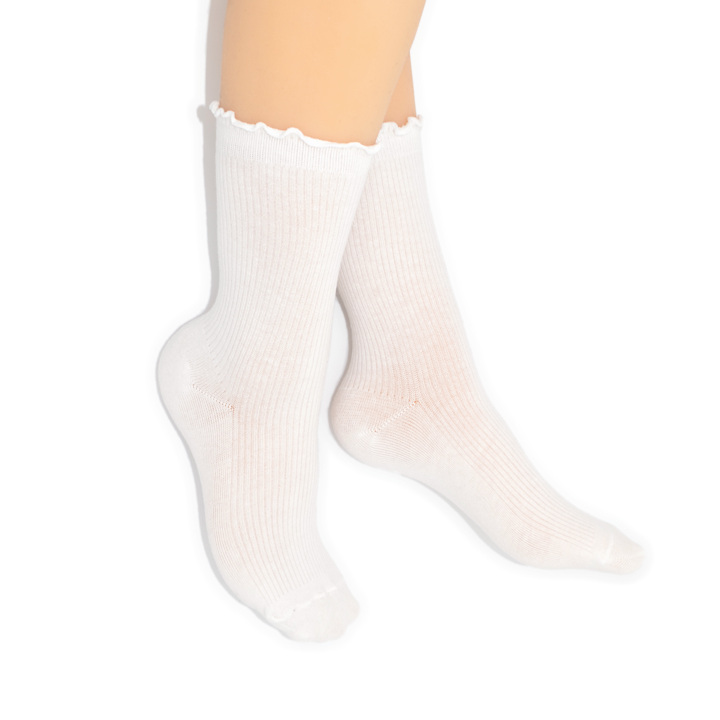 Lettuce Ruffle Top Quarter Crew Socks - White