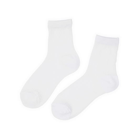 Semi Sheer Lines Quarter Crew Socks - White