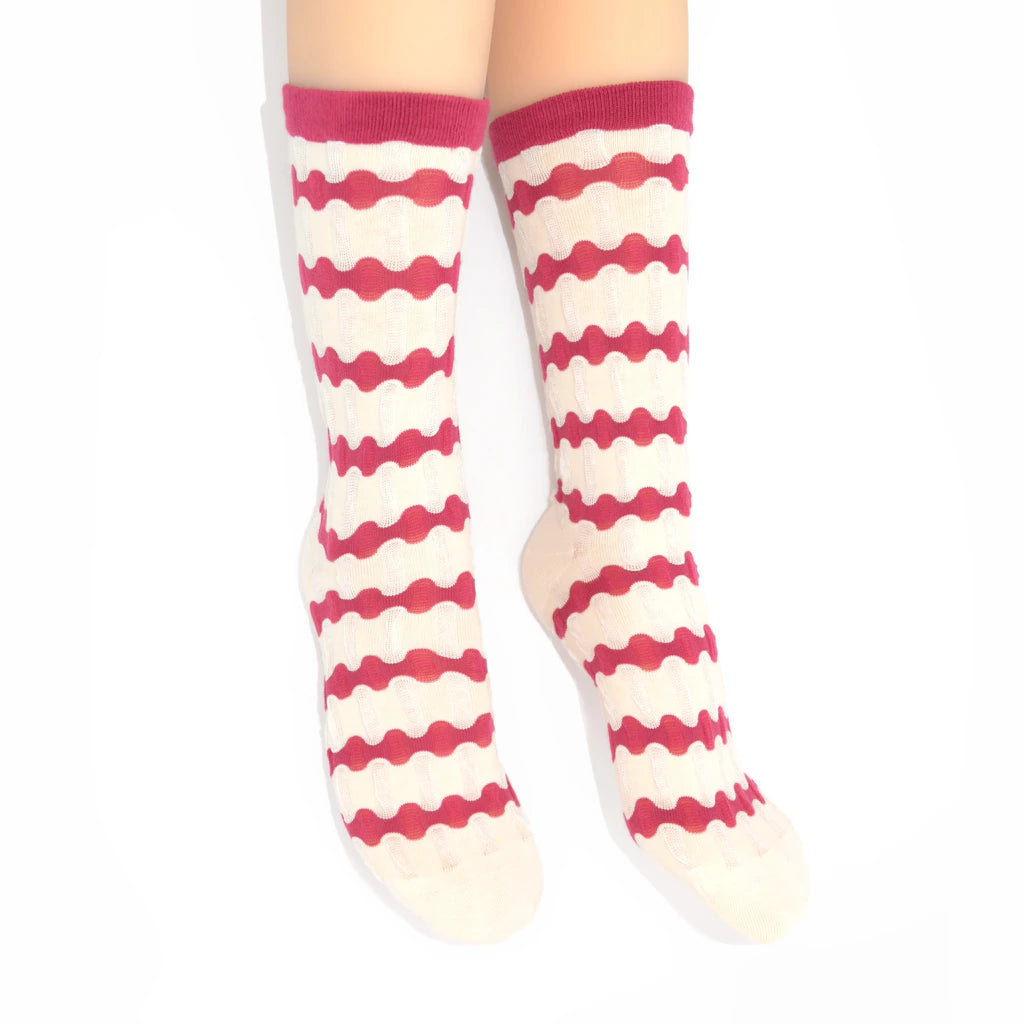 Stella Origami Stripe Crew Sock - Burgundy