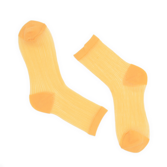 Semi Sheer Lines Quarter Crew Socks - Yellow