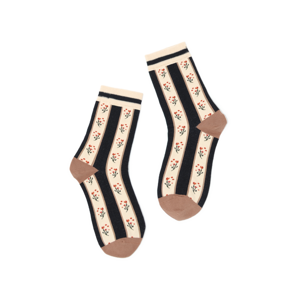 Vintage Panel Floral Quarter Crew Socks
