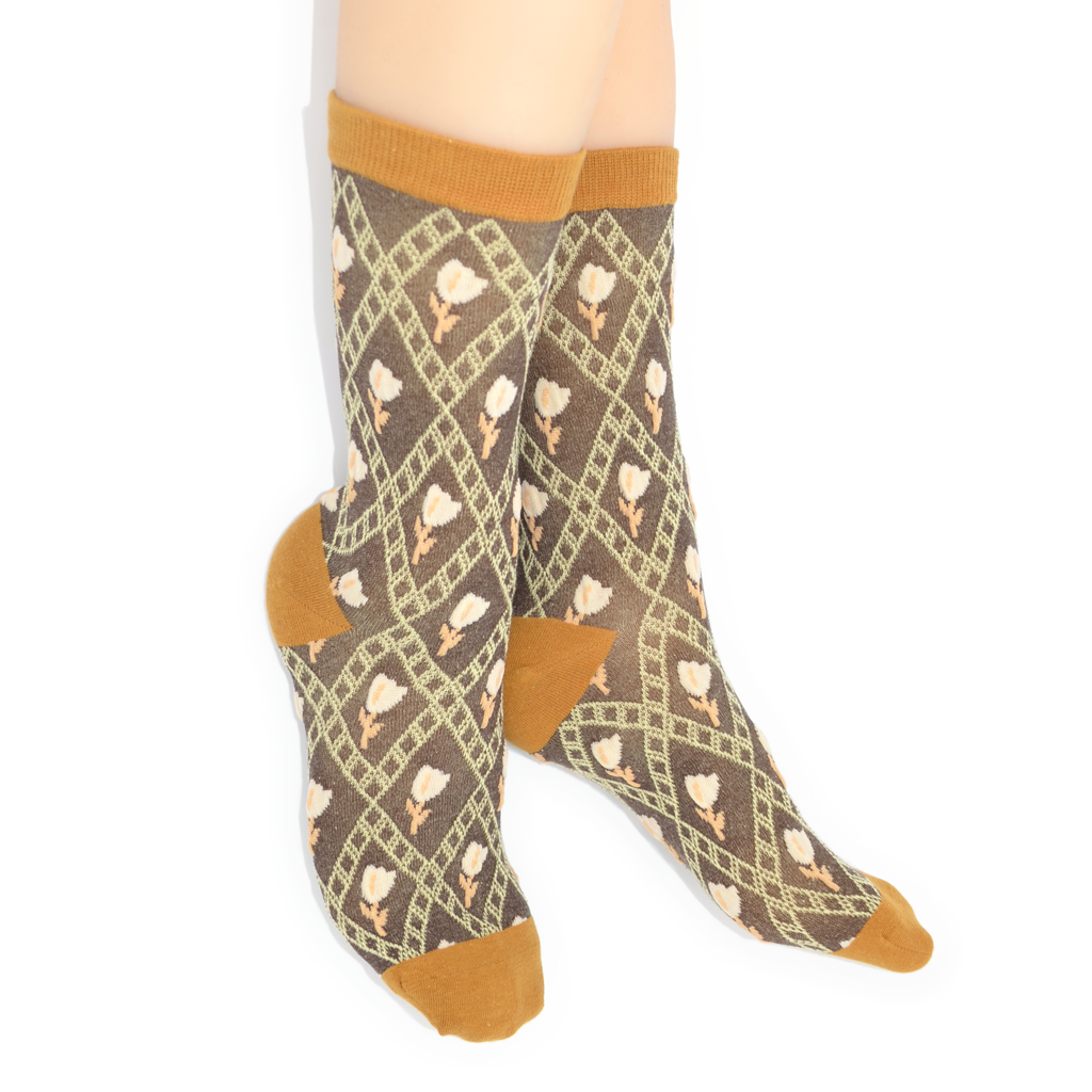 Retro Garden Lattice Crew Sock