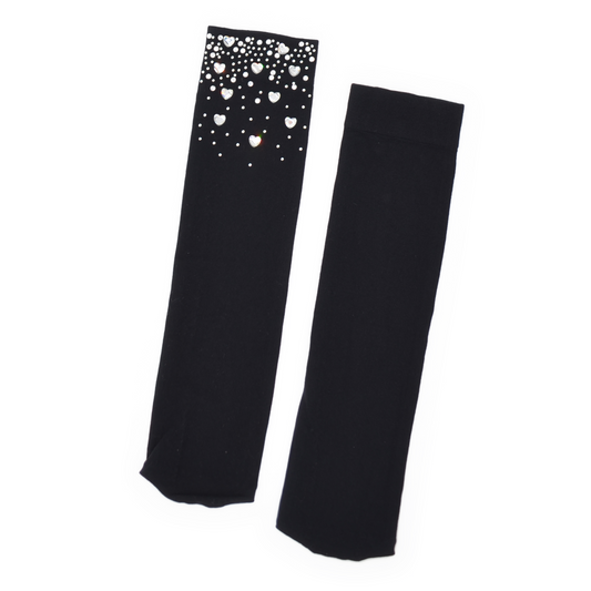 Crystal Heart Crew Socks - Black
